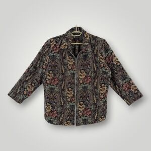First Option Too! Womens Floral Paisley Tapestry Zip Up Jacket 1X Vintage Style
